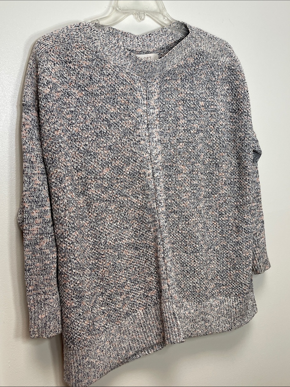 LOFT Marled Crewneck Sweater in Pink and Gray